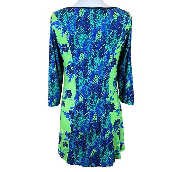 Soft Surroundings 3/4 Sleeve Embroidered Beaded Blue Green V-Neck Tunic M - Picture 4 of 7